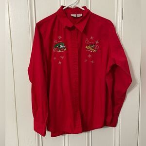 Disney Christmas Mickey and Snoopy long sleeve button down